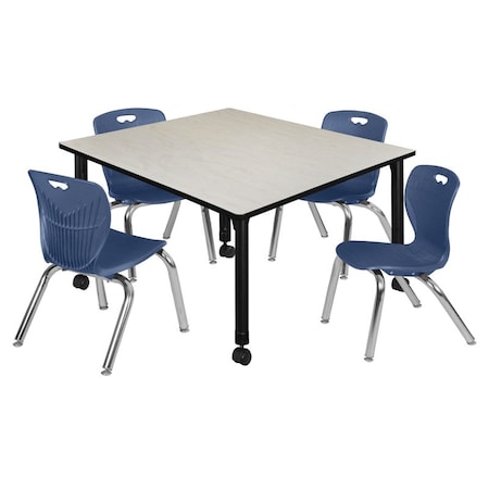 Regency Tables > Height Adjustable > Square Mobile Table & Chair Sets, 48 W, 48 L, 23-34 H, Maple TB4848PLAPCBK45NV